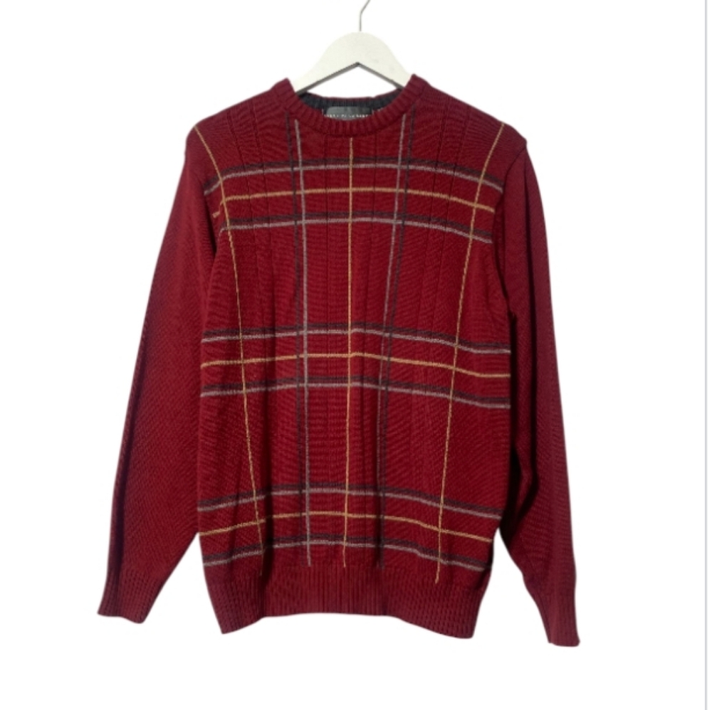 Oscar de la Renta Red Checkered Crewneck Sweater